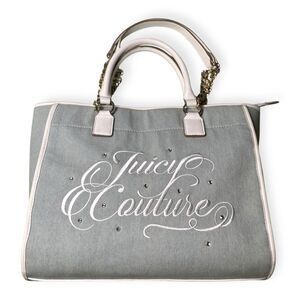 Juicy Couture‎ Beach Tote Denim Diamond Velour Embroidered Gold Accents Y2K VTG